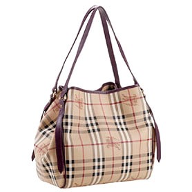 Burberry Haymarket Small Tote Purple Trim