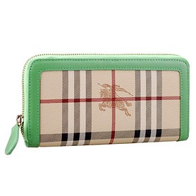 Burberry Nova Check Zip Around  Wallet Green Trim