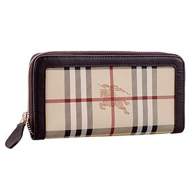 Burberry Nova Check Zip Around  Wallet Black Trim