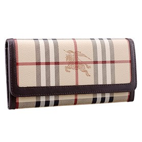 Burberry Haymarket Check Large Purse Dark Brown