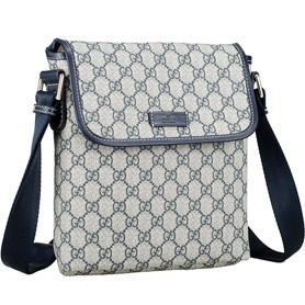 Gucci Small Messenger Flap Bag with GG Canvas Blue Leather Trim