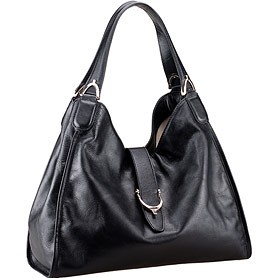 Gucci Soft Stirrup Black Leather Large Shoulder Bag