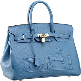 Hermes Birkin Horse Embossed Gold Hardware Tote Blue