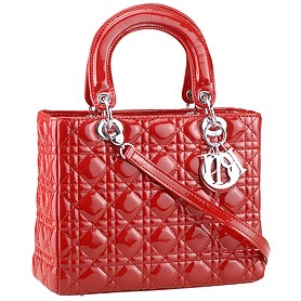 Dior Small  Lady Cannage Bag Patent Leather Red