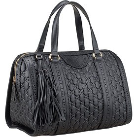 Gucci Duilio Brogue Boston Black Leather Bag