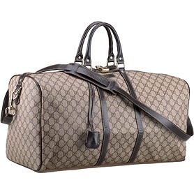 Gucci Large Carry on Duffel Grey Canvas Brown Trim with Strap