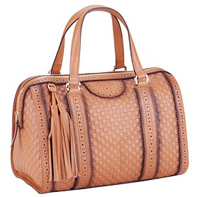 Gucci Duilio Brogue Boston Tan Leather Bag