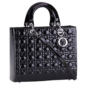 Dior Medium  Lady Cannage Bag Patent Leather Black
