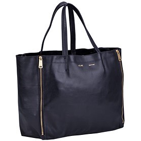 Celine Cabas Gusset Large Black Leather Shoulder Bag