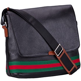Gucci Web Black Leather Medium Messenger Bag