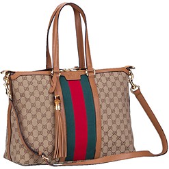 Gucci Rania Web GG Canvas with Tan Leather Trim Top Handle Tote