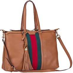 Gucci Rania Web Cognac Leather  Top Handle Tote