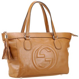 Gucci Soho Tote with Embossed Interlocking G Dark Tan