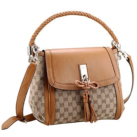 Gucci Marrakech Medium Canvas Flap Bag with Tassel Detail Tan