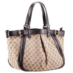 Gucci Belted Large Top Handle Canvas Bag Dark Brown Trim