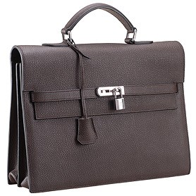 Hermes Kelly Briefcase Silver Hardware Dark Brown
