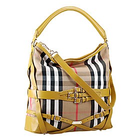 Burberry Large Bridle House Check Belted Hobo Bag Yellow