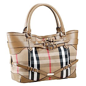 Burberry Medium Bridle House Check Belted Tote Khaki
