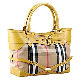 Burberry Medium Bridle House Check Belted Tote Yellow