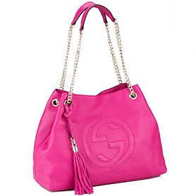 Gucci Large Soho Leather Shoulder Bag with Chain Straps Bright Pink