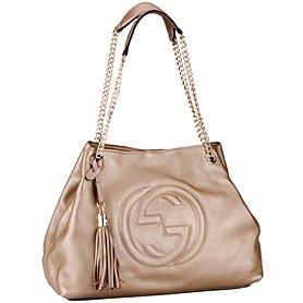 Gucci Large Soho Leather Shoulder Bag with Chain Straps Antique Gold