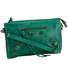 Balenciaga Giant Gold Envelope Wallet with Strap Green