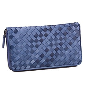 Bottega Veneta  Intrecciato Nappa Zip Around Wallet Dark Blue