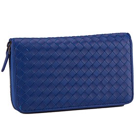 Bottega Veneta  Intrecciato Nappa Zip Around Wallet Blue