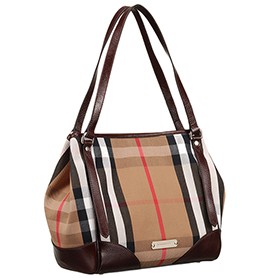 Burberry Small Bridle House Check Tote Bag Dark Brown 607780