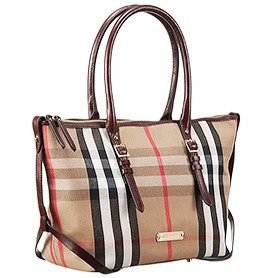 Burberry Medium Bridle House Check Tote Bag Dark Brown 607783