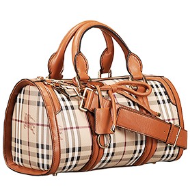 Burberry Check Haymarket Bowler Bag Tan 607787