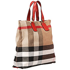 Burberry Medium Canvas Check Tote Bag Red 607802