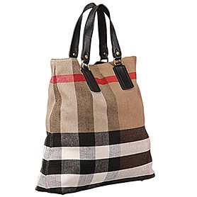 Burberry Medium Canvas Check Tote Bag Black 607803
