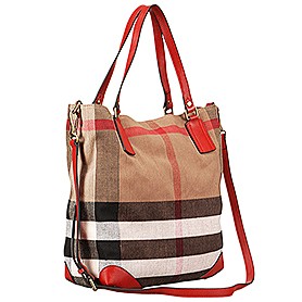 Burberry Large Canvas Check Tote Bag Red 607812