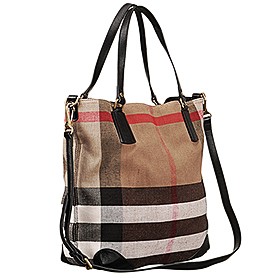 Burberry Large Canvas Check Tote Bag Black 607813
