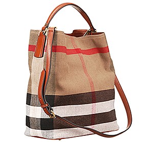Burberry Medium Canvas Check Hobo Bag Brown 607817