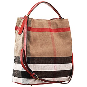 Burberry Medium Canvas Check Hobo Bag Red 607818