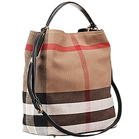 Burberry Medium Canvas Check Hobo Bag Black 607819