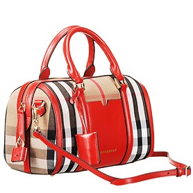 Burberry Sartorial House Check Bowling Bag Red 607822