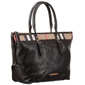 Burberry Small Leather and House Check Tote Bag Black 607825