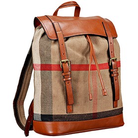 Burberry Man Canvas Check Backpack Saddle Brown  608273