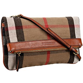 Burberry Canvas Check Foldover Crossbody Bag Saddle Brown  608275