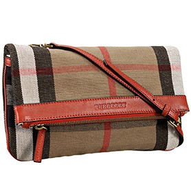 Burberry Canvas Check Foldover Crossbody Bag Cadmium Red  608276