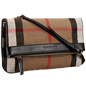 Burberry Canvas Check Foldover Crossbody Bag Black  608277