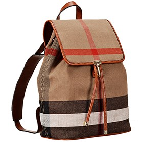 Burberry Canvas Check Backpack Honey Tan  608278