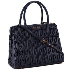 Miu Miu Nappa Leather Three-Pocket Bag Dark Blue