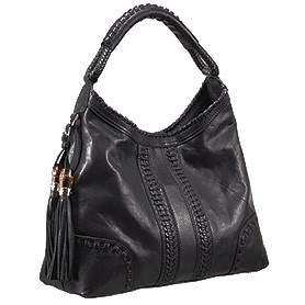 Gucci Medium Woven Tassels Black Leather Hobo 607325
