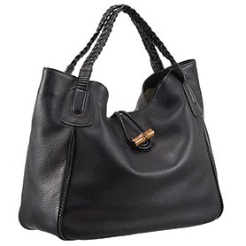 Gucci Hip Bamboo Leather Tote Black 607331