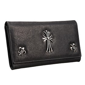 Chrome Hearts Black Leather Long Zip Wallet 607430