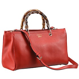 Gucci Bamboo Shopper Leather Small Tote Red 607320